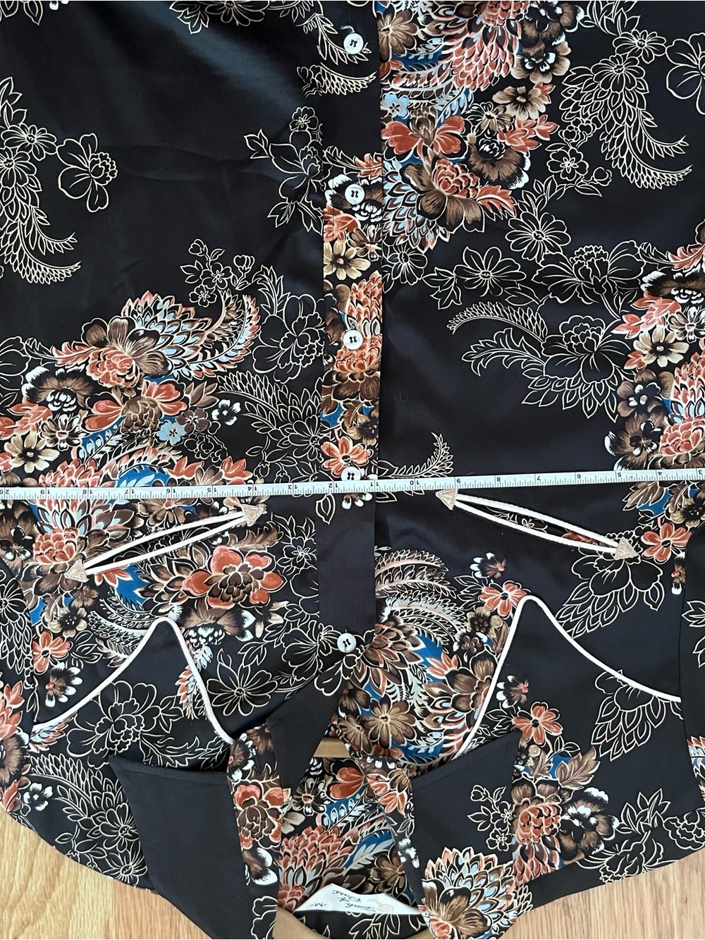 Vintage Floral Black Western Shirt with Piping Unisex Quality Polyester, Shiny - Picture 3 of 4